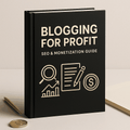 Blogging for profit guide cover with SEO and monetization strategies and 12-month content plan