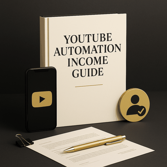 YouTube Automation Income Guide cover image showing digital marketing and revenue growth icons