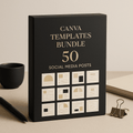 Canva Templates Bundle with 50 editable social media posts for Instagram and Facebook including quotes, carousels, promos, and stories