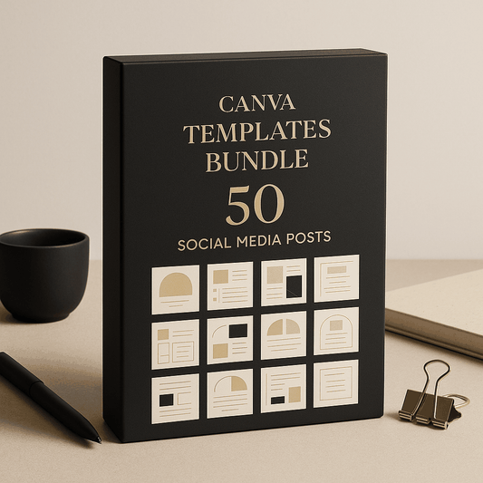 Canva Templates Bundle with 50 editable social media posts for Instagram and Facebook including quotes, carousels, promos, and stories