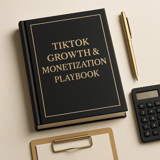 TikTok Growth & Monetization Playbook cover with strategies for account growth and revenue generation through brand deals and digital products